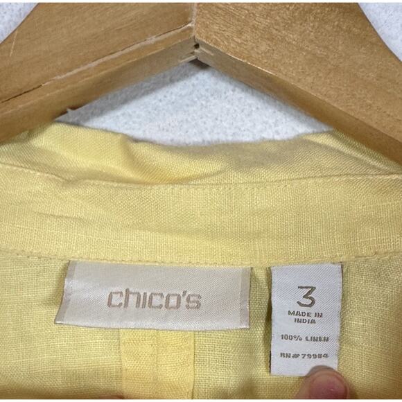 Chicos Yellow 100% Linen Safari Jacket Size 3 - XL Roll-Tab Sleeve Lightweight - Picture 6 of 6